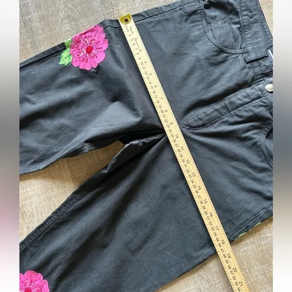 Vintage ESCADA Floral Embroidered Beaded Black Jacket + straight leg Pant SET 34